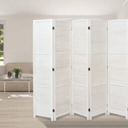 Living And Home 6 Panel White Folding Solid Wood Room Divider Indoor Privacy Screen Separator 170Cm H X 240Cm L - thumbnail 2