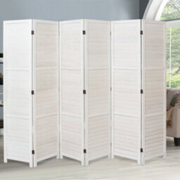 Living And Home 6 Panel White Folding Solid Wood Room Divider Indoor Privacy Screen Separator 170Cm H X 240Cm L - thumbnail 1
