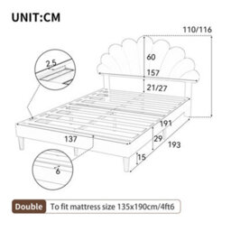 Modernluxe 4Ft6 Double Upholstered Velvet Bed Frame, With Adjustable Headboard, With Solid Wood Slat, No Box Spring Needed, Beige - thumbnail 4
