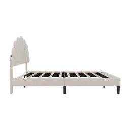 Modernluxe 4Ft6 Double Upholstered Velvet Bed Frame, With Adjustable Headboard, With Solid Wood Slat, No Box Spring Needed, Beige - thumbnail 9