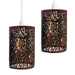 Easy Fit Rustic Red Wire Cage Frame Open Style Pendant Light Shade Metal Cage Drum Lampshade Ceiling Pendant Lamp