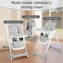 Folding Baby High Chair, Adjustable Toddlers Highchair With 4 Lockable Wheels - thumbnail 4