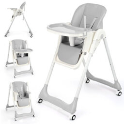 Folding Baby High Chair, Adjustable Toddlers Highchair With 4 Lockable Wheels - thumbnail 1