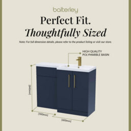 Balterley Right-Hand Bathroom Vanity And Wc Unit Combination With Basin - 1100mm - Satin Dark Blue With Brushed Brass Handles - thumbnail 5