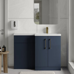Balterley Right-Hand Bathroom Vanity And Wc Unit Combination With Basin - 1100mm - Satin Dark Blue With Brushed Brass Handles - thumbnail 2