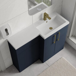 Balterley Right-Hand Bathroom Vanity And Wc Unit Combination With Basin - 1100mm - Satin Dark Blue With Brushed Brass Handles - thumbnail 3