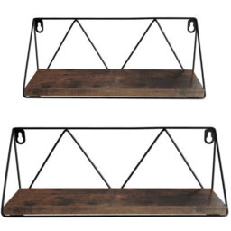 Tectake Wall Shelves - Set Of 2, Wooden, Decorative Metal Brackets, High Load-Capacity  - Industrial Wood Dark, Rustic - thumbnail 2