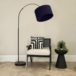Valuelights Louis Black Arched Curved Floor Lamp With Navy Blue Fabric Drum Lamp Shade And Led Bulb - thumbnail 3