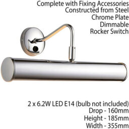 2 Pack Led Twin Picture Wall Light Chrome Plate Dimmable 6.2W Bulb Lighting Bar - thumbnail 3