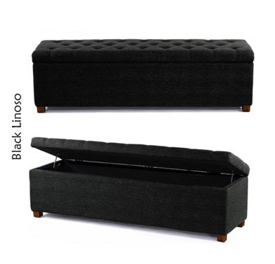 Linoso Chesterfield Black Ottoman Storage Box With Square Wooden Legs - Upholstered Blanket Box (137W X 40D X 45H Cm) - image 1