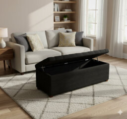 Linoso Chesterfield Black Ottoman Storage Box With Square Wooden Legs - Upholstered Blanket Box (137W X 40D X 45H Cm) - thumbnail 4
