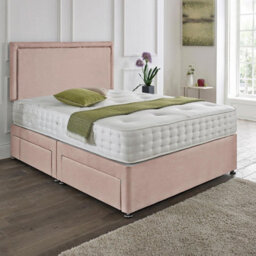 Dining Tables Seoul Matching Headboard Divan Set, 2 Drawer On Same Side With Sprung 1500 Comfort Mattress- Plush Pink Pale - King - thumbnail 1