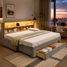 Btm 3Ft Extendable Daybed With Trundle, Led Storage Headboard, Usb And Type C Charging, 2 Drawers, Grey Velvet - thumbnail 2