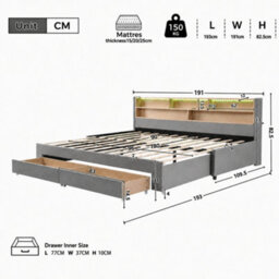 Btm 3Ft Extendable Daybed With Trundle, Led Storage Headboard, Usb And Type C Charging, 2 Drawers, Grey Velvet - thumbnail 7