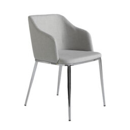 Angel Cerda Stylish Grey Fabric Dining Chair With Chrome Legs