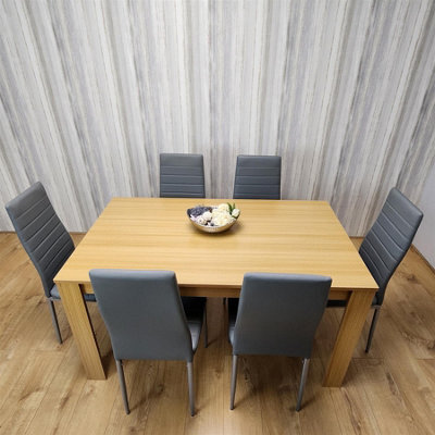 Kosy Koala Oak Effect Dining Table Set With 6 Grey Faux Leather Chairs Dining Room Furniture - image 1
