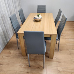 Kosy Koala Oak Effect Dining Table Set With 6 Grey Faux Leather Chairs Dining Room Furniture - thumbnail 5