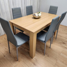 Kosy Koala Oak Effect Dining Table Set With 6 Grey Faux Leather Chairs Dining Room Furniture - thumbnail 4