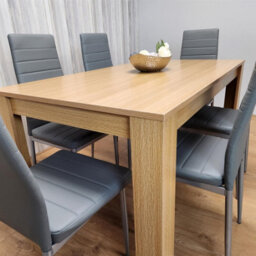 Kosy Koala Oak Effect Dining Table Set With 6 Grey Faux Leather Chairs Dining Room Furniture - thumbnail 3