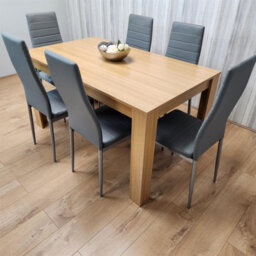 Kosy Koala Oak Effect Dining Table Set With 6 Grey Faux Leather Chairs Dining Room Furniture - thumbnail 2