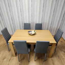 Kosy Koala Oak Effect Dining Table Set With 6 Grey Faux Leather Chairs Dining Room Furniture - thumbnail 1