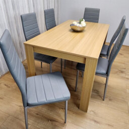 Kosy Koala Oak Effect Dining Table Set With 6 Grey Faux Leather Chairs Dining Room Furniture - thumbnail 9