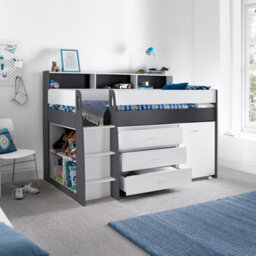 Bedmaster Erin Grey And White Mid Sleeper Bed With Desk And Orthopaedic Mattress - thumbnail 3