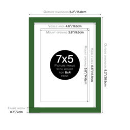 "7X5"" Green Frame With Mount For 6X4"" Pictures 20mm Thin Edge Portrait And Landscape Display With Wall Hooks And Kickstand" - thumbnail 2