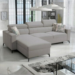 Baltico I Mini Modern Corner Sofa Bed With Adjustable Profiled Headrests  Storage Compact Fabric Lshape Settee Light Grey Left