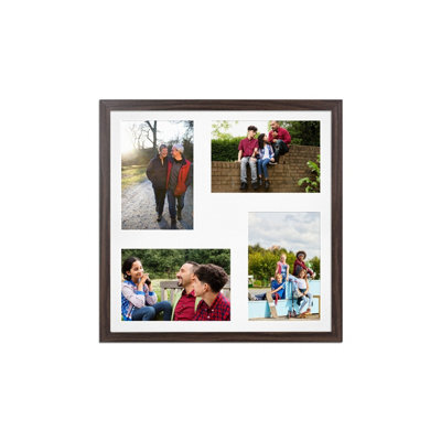 AK Frames 12X12 Walnut Sleek Multi Photo Frame With White Mount - Holds 4 Apertures (4X) 6X4 Photos - image 1