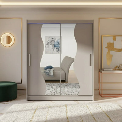 Westa S Sliding Door Wardrobe With Mirrors On The Fronts Cashmere With Rgb Led Lights - image 1