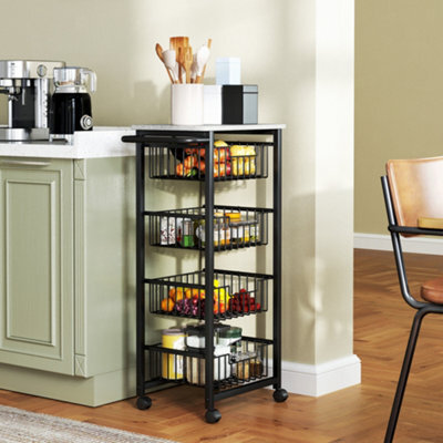 Homcom 4-Tier Kitchen Island On Wheels With 4 Pull-Out Baskets, Light Grey - image 1