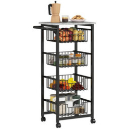 Homcom 4-Tier Kitchen Island On Wheels With 4 Pull-Out Baskets, Light Grey - thumbnail 2