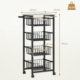 Homcom 4-Tier Kitchen Island On Wheels With 4 Pull-Out Baskets, Light Grey - thumbnail 3