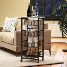 Homcom 4-Tier Kitchen Island On Wheels With 4 Pull-Out Baskets, Light Grey - thumbnail 6