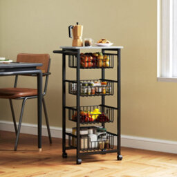 Homcom 4-Tier Kitchen Island On Wheels With 4 Pull-Out Baskets, Light Grey - thumbnail 7