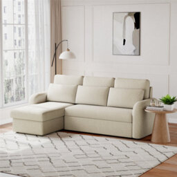 Flyn L-Shape 3-Seater Boucle Sofa Bed - Modern Pull-Out Bed With Cushions For Living Room - Bed: 149Cm (W) 190Cm (L) - Beige - thumbnail 2