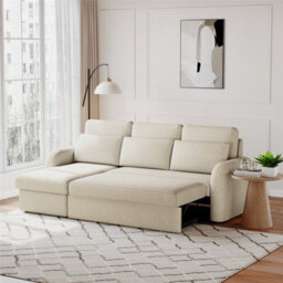 Flyn L-Shape 3-Seater Boucle Sofa Bed - Modern Pull-Out Bed With Cushions For Living Room - Bed: 149Cm (W) 190Cm (L) - Beige - thumbnail 3