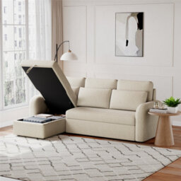 Flyn L-Shape 3-Seater Boucle Sofa Bed - Modern Pull-Out Bed With Cushions For Living Room - Bed: 149Cm (W) 190Cm (L) - Beige - thumbnail 4