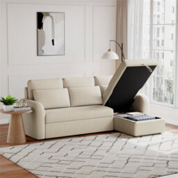 Flyn L-Shape 3-Seater Boucle Sofa Bed - Modern Pull-Out Bed With Cushions For Living Room - Bed: 149Cm (W) 190Cm (L) - Beige - thumbnail 5