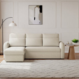 Flyn L-Shape 3-Seater Boucle Sofa Bed - Modern Pull-Out Bed With Cushions For Living Room - Bed: 149Cm (W) 190Cm (L) - Beige - thumbnail 1