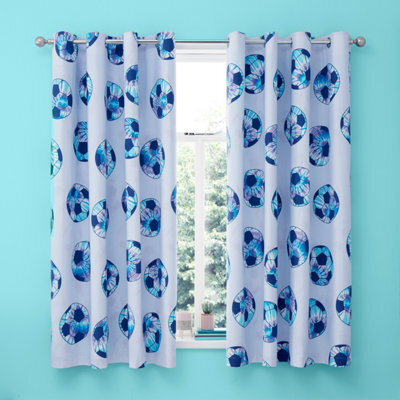 Catherine Lansfield Tie Dye Football Reversible 66X72 Inch Curtains Two Panels Lilac Blue - image 1