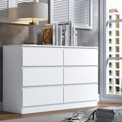 Fwstyle Stora White 6 Drawer Chest (H) 77Cm (W) 110Cm (D) 40Cm - Extra Deep 14Cm Drawers - image 1