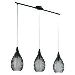 Stylish Black Pendant Ceiling Light With Satin Glass Shade And Adjustable Height
