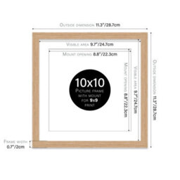 "10X10"" Oak Picture Frame - 10X10"" Square Frame With 9X9"" Mount For 10X10""/9X9"" Pictures Art Deco Style Wall Art, 1 Pack" - thumbnail 2