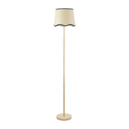 Valuelights Heather Light Wood Single Stem Floor Lamp With Scallop Black Trim Tapered Shade - thumbnail 2