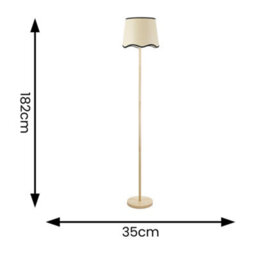Valuelights Heather Light Wood Single Stem Floor Lamp With Scallop Black Trim Tapered Shade - thumbnail 4