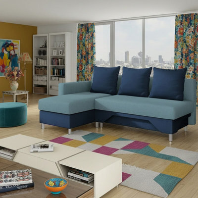 Tom M Corner Sofa Bed For Living Room Chipboard Frame Hr Foam Bonell Spring Wooden Base 215X133X95Cm Light Blue And Blue Left - image 1