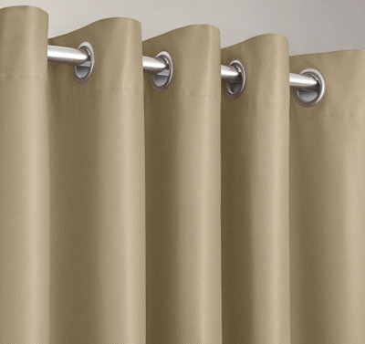 Velosso Blackout Curtains Ring Top, Triple Weave Thermal Energy Saving Curtains, High-Quality Light Blocking Curtains - Stone