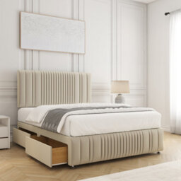 Bsspoke Rosie Divan Bed Cream Plush Velvet 24Inch Headboard & Footboard 2 Drawers Same Side & No Mattress In 4Ft 5Ft 6Ft - thumbnail 2